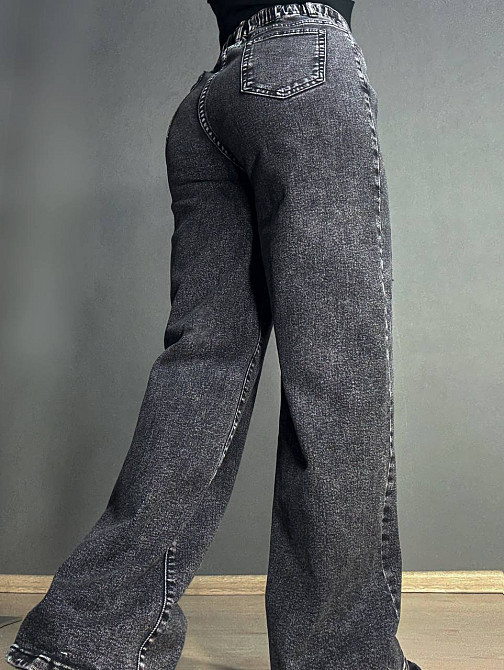 Джинси жіночі Vanver 82081 палаццо широкі талія на резинці зі шнурком чорні, чорний, З8, 38, 104 см, 130 см Київ - фото 4