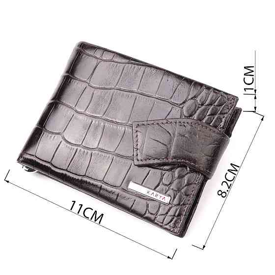 Функциональный мужской зажим из натуральной лакированной фактурной кожи под крокодила KARYA 21044 Коричневый Киев