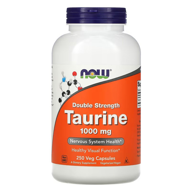Таурин NOW Double Strength Taurine, 1,000 mg, 250 Veg Capsules Луцк - изображение 1