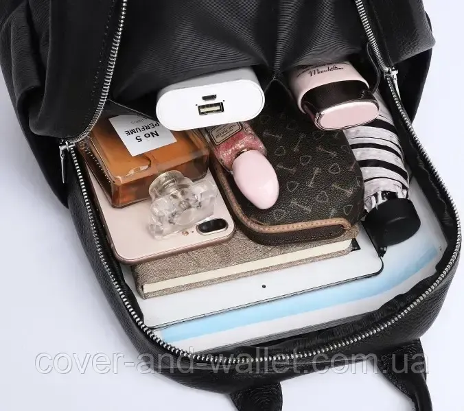 Міський жіночий рюкзак на кожен день із фактурної шкіри чорного кольору Puos Київ - фото 9