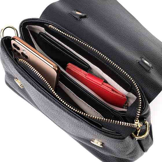 Женская сумка с интересною ручкой из натуральной кожи Vintage 22336 Черная Киев