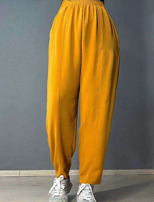 Брюки женские 0716 MOM шелковые с карманами горчица, горчица, XL Киев - изображение 9