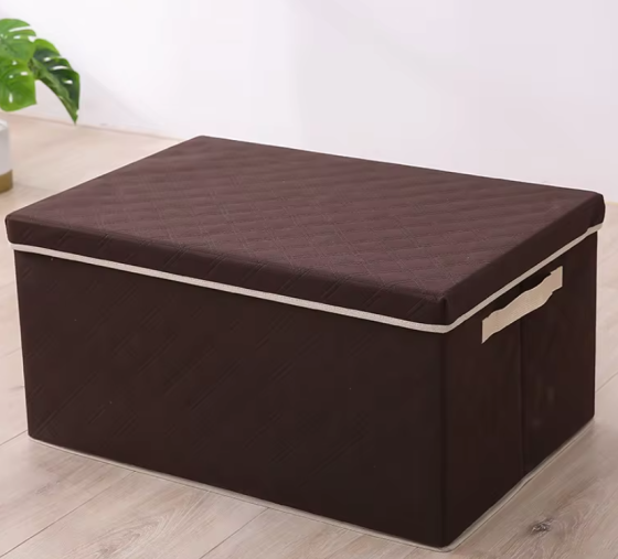 Комплект ящиков 4 шт для хранения вещей в шкафу 4 шт с крышкой и ручками тканевый, коричневый Каменец-Подольский