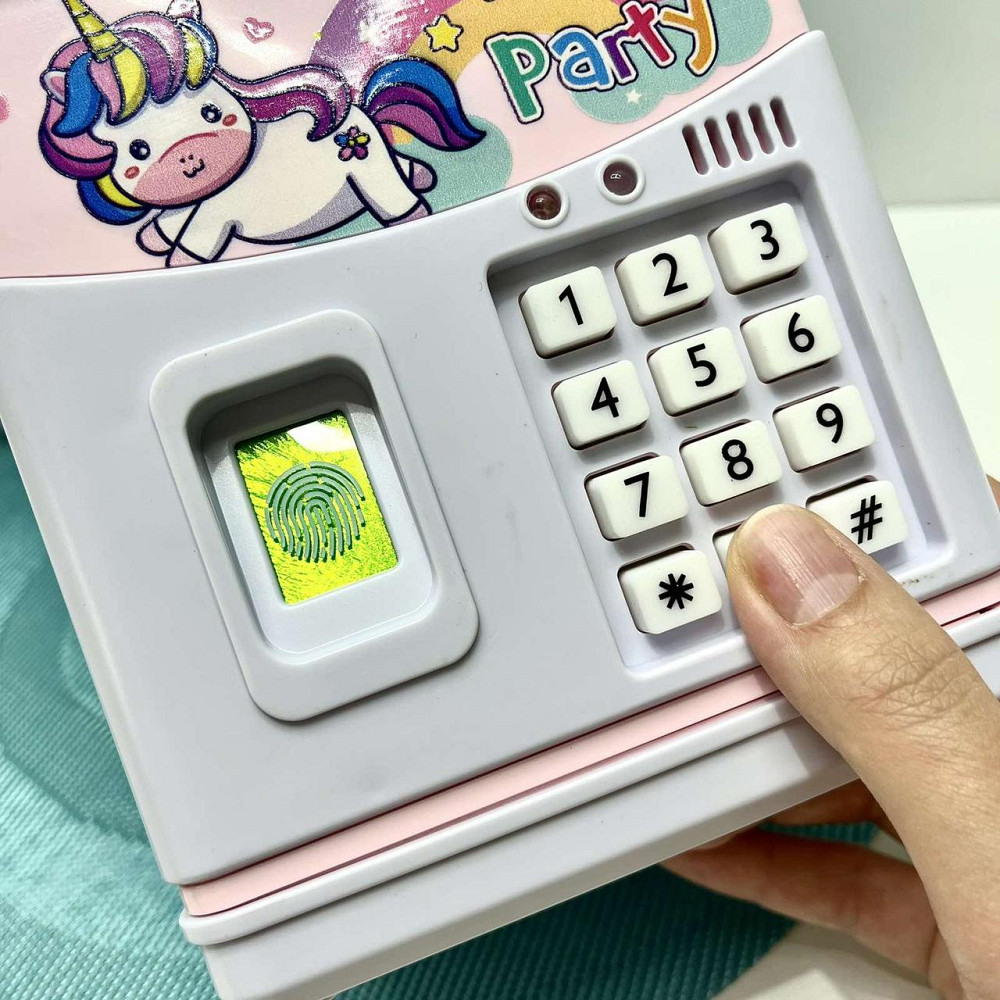 Сейф-скарбничка Банківський термінал з кодовим замком відбиток затягує купюри звук підсвічування від аккамулятора Рожевий (MK5398) Чернігів - фото 6