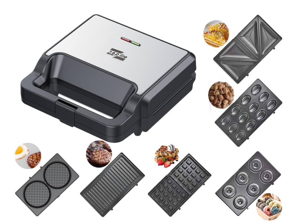 Вафельница 6в1 Zepline ZP-812, 2200 Вт, мультимейкер со съемными формами для вафель, пончиков, сэндвичей, гриля Одесса - изображение 4