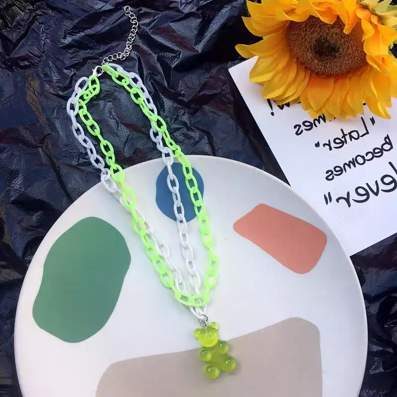 Подвеска мишка, салатовый + белый - длина 40см, мишка 2,6см, смола, пластик Киев - изображение 1