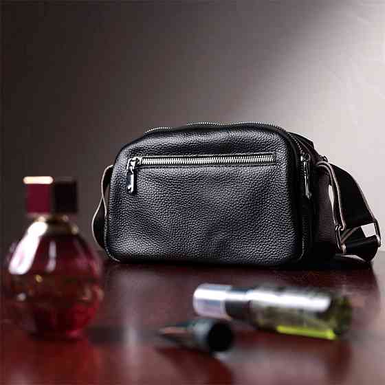 Сумка на два відділення з натуральної шкіри Vintage 22592 Чорна Київ