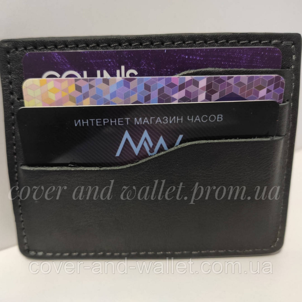 Чорний шкіряний картхолдер із відділенням для купюр Grande Pelle Київ - фото 10