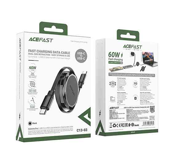 Кабель ACEFAST C13-03 USB-C - USB-C dual retraction charging data cable Black 6974316280132 Одесса