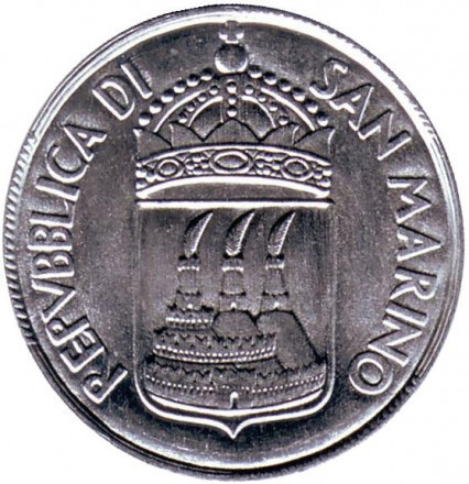 Дівчина з національним прапором. Монета 1 ліра. 1973 рік, Сан-Марино. UNC Полтава - фото 1