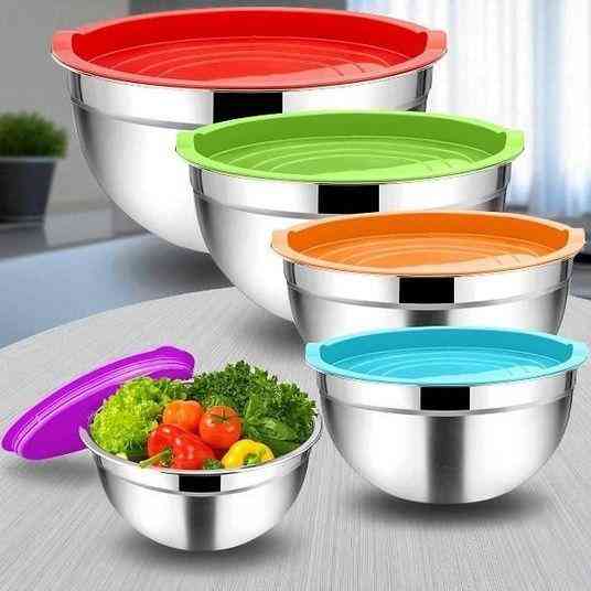 Набір із 5 мисок UN-1517 із нержавіючої сталі з пластиковими кришками для зберігання та приготування їжі. Одеса