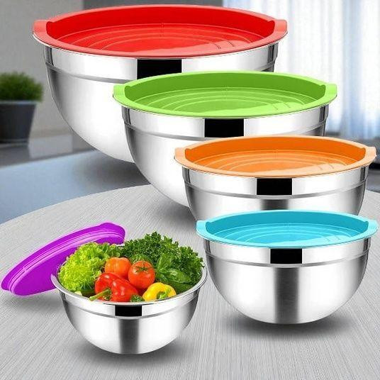 Набор из 5 мисок UN-1517 из нержавеющей стали с пластиковыми крышками для хранения и приготовления пищи Одесса - изображение 2