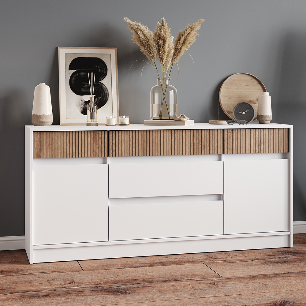 Великий комод із дверима та шухлядами Еверест Стайл-1600 160,2х39х75,4 см Німфея Альба (білий)/Канелла (DTM-073571) Львів - фото 1