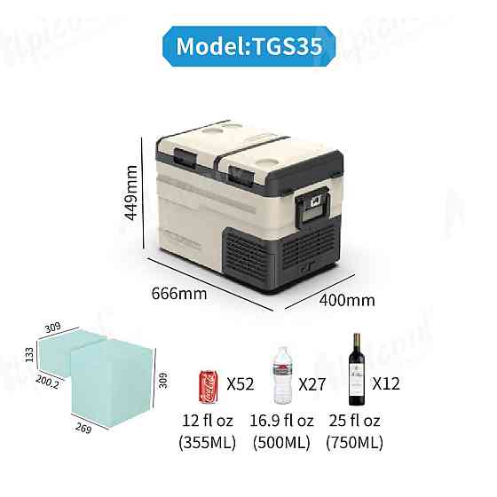 Компрессорный автохолодильник Alpicool TGS35 (38 литров). Двухкамерный. До -20℃, (12, 24, 220 вольт) Киев
