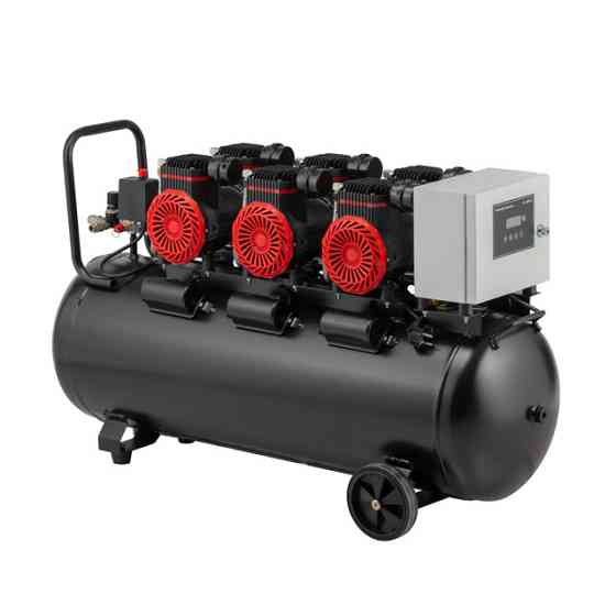 Компресор, 100 л, 3×1,5 кВт, 230 В, 8 атм, 750 л/хв, 2800 об/хв,  безмасляний, 6 циліндрів, 75 дБ INTERTOOL PT-0041 Киев