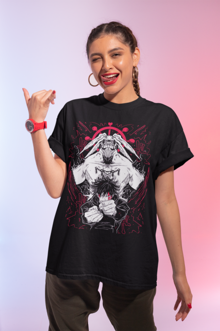 Футболка з аніме принтом Магічна битва оверсайз (S/M/L) Чорний AnimeJ0781 Дніпро - фото 4