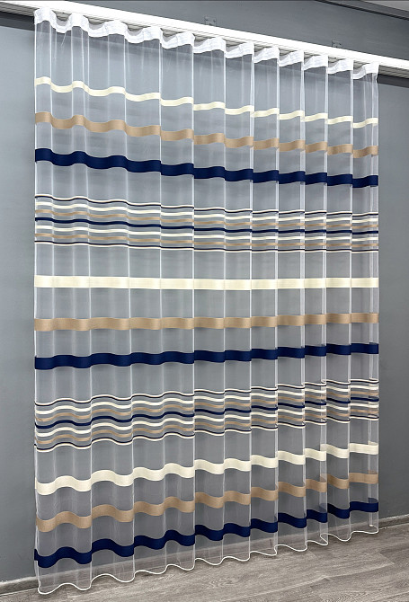Тюль VR-Textil 1769т Фатин смуги Синій з бежевим і молочним 600х250 см (42-0834) Київ - фото 3