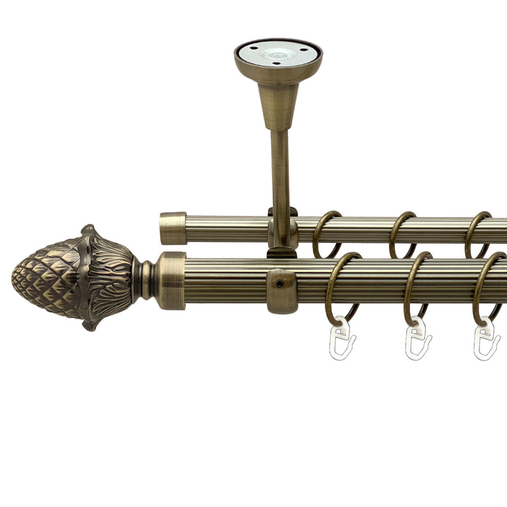 Карниз Orvit Цинара металевий дворядний відкритий до стелі рифлена труба кільце металеве Антик 25\16 мм 240 см Львов - изображение 1