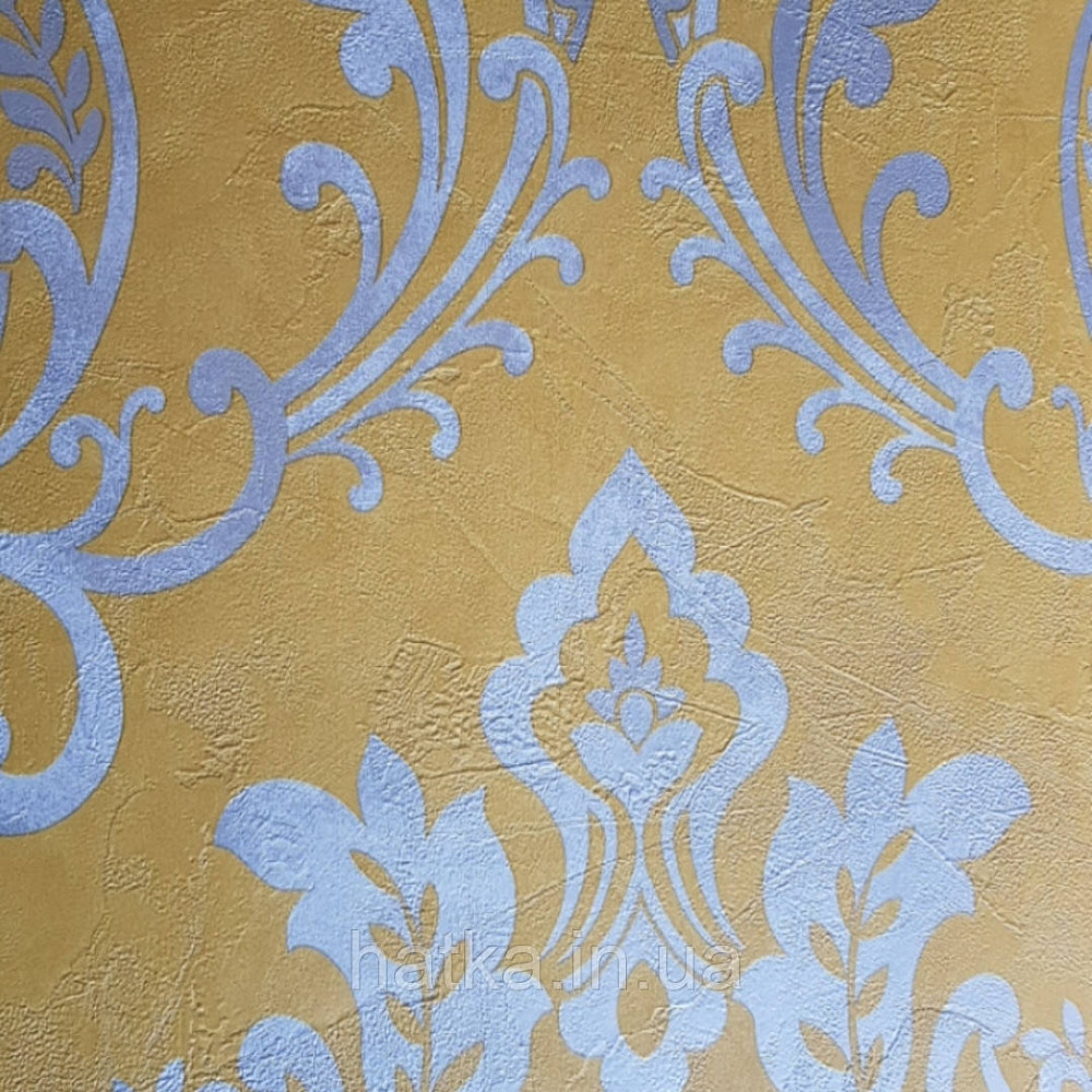 Шпалери вінілові на флізелін AS creation New-life вензелі великі сріблясті на жовтому під штукатурку Київ - фото 2