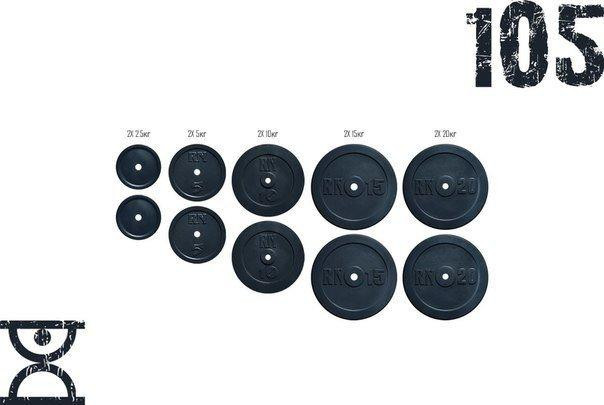 Набор блинов 105 кг (2х2.5, 2х5, 2х10, 2х15, 2х20) под гриф 25,30,50 мм Гантели, гири, штанги и диски гранилит Киев - изображение 1