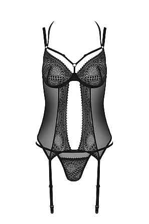 Корсет Passion DROSERA CORSET black, XXL/XXXL, з кріпленнями для панчіх, трусики в комплекті Sex Aura Київ