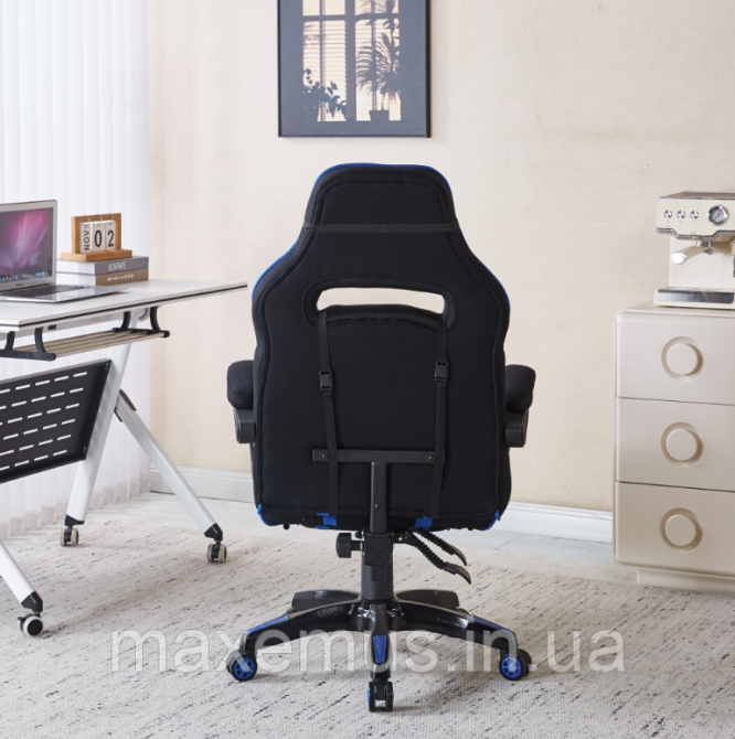 Геймерское кресло Bonro B141 с подставкой для ног тканевое компьютерное кресло черно-синее Мостиська - фото 11