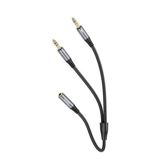 Аудио кабель HOCO UPA21 2-in-1 3.5 headset audio adapter cable(female to 2*male) 0.25m Metal Gray Одесса