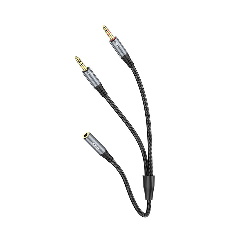 Аудио кабель HOCO UPA21 2-in-1 3.5 headset audio adapter cable(female to 2*male) 0.25m Metal Gray Одесса - изображение 1