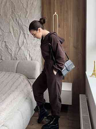 Женский теплый повседневный комбинезон с капюшоном турецкий флис Шоколад, 42/44 Одесса