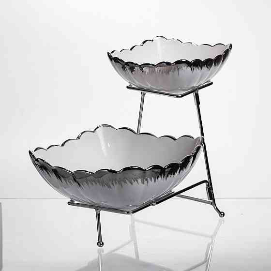 Yiwu Фруктовниця на 2 яруси фуршетна 27×21×25 (см) Біла з сріблом 2561-1AS Коломия