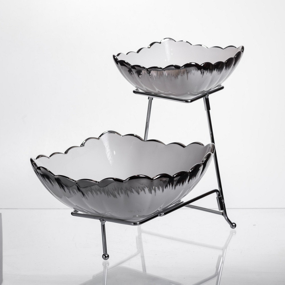 Yiwu Фруктовниця на 2 яруси фуршетна 27×21×25 (см) Біла з сріблом 2561-1AS Коломия - фото 3