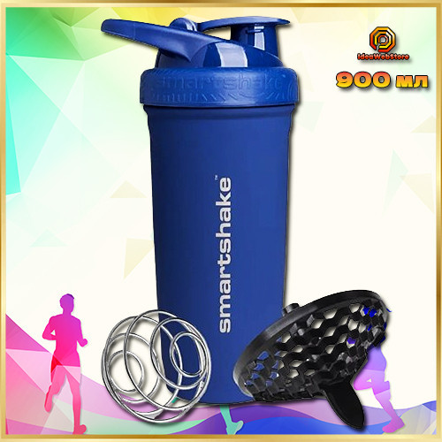 Шейкер спортивний для води та спортивного харчування металевий SmartShake Reforce Stainless Steel 900ml Blue Київ - фото 10