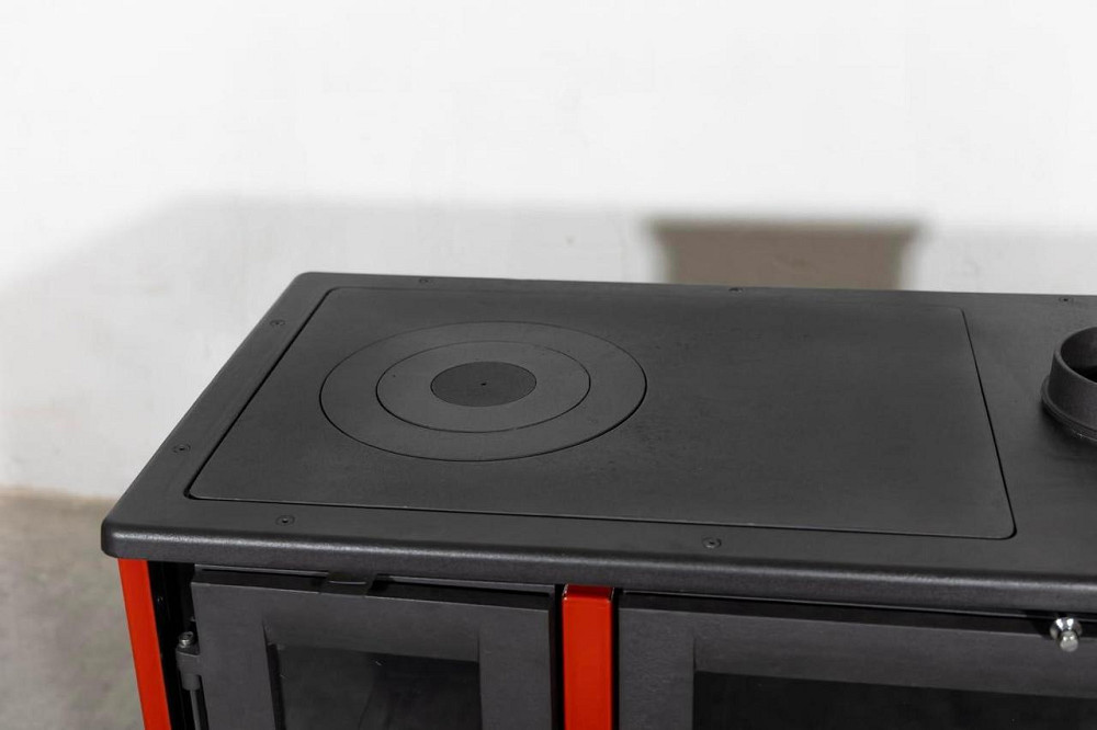 Піч-кухня чавунна на дровах Hosseven 4013 червона опалювально-варильна буржуйка 8 кВт до 60 м2 верхній димохід Туреччина Тернопіль - фото 5