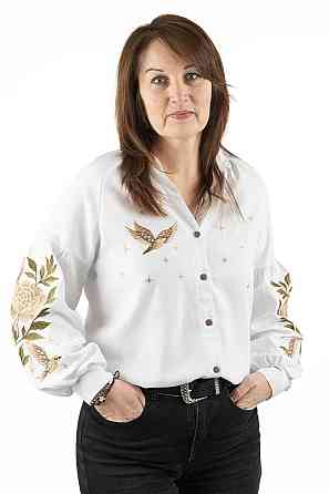 Вишиванка жіноча, лляна, біла, з довгим рукавом, топ 52/54 Київ