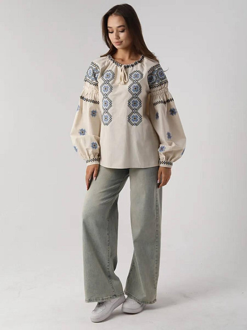 Женская стильная современная вышиванка с завязками 80% хлопок, 20% полиэстер 44 Одесса - изображение 4