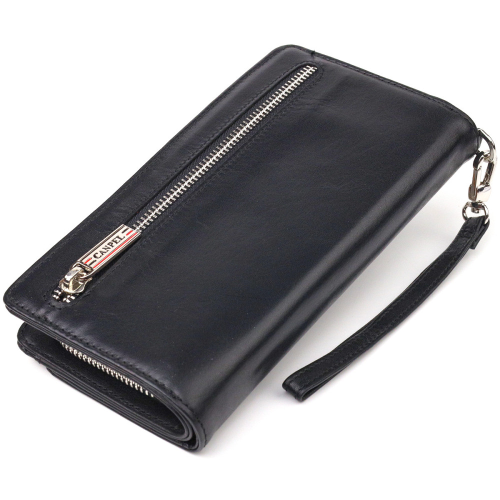 Практичное портмоне клатч из натуральной гладкой кожи CANPELLINI 21540 Черное Киев - изображение 2