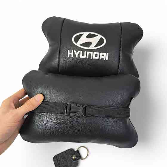 Набір подушок для авто Hyundai 2шт, натуральна шкіра, чорний колір, комфортні підголовники KC-594 в автомобіль Київ