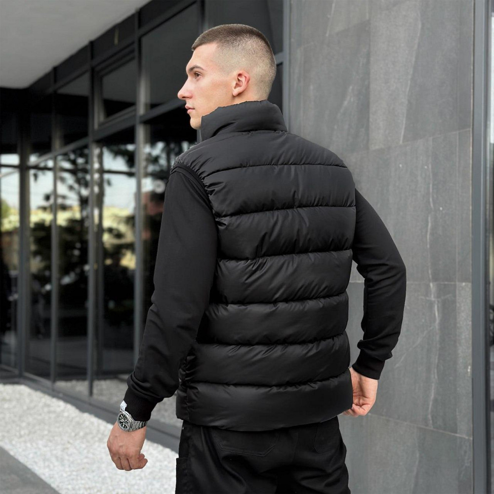 Спортивний чоловічий жилет дутий безрукавка стильний жилет Pobedov Puffer чорний Одеса - фото 5