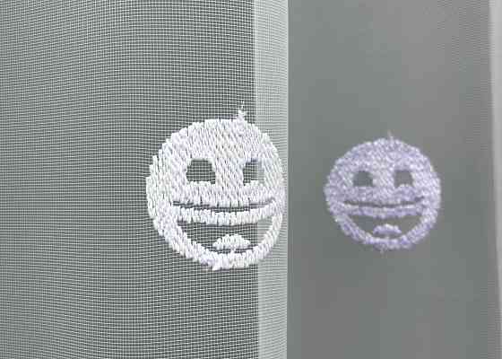 Тюль фатин с вышивкой «Смайлики» цвет белый с сиреневым 1573т Киев