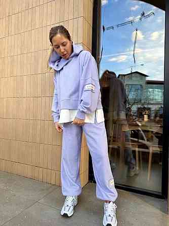 Стильний костюм жіночий з імітацією футболки, тринитка на флісі Бузок Одеса