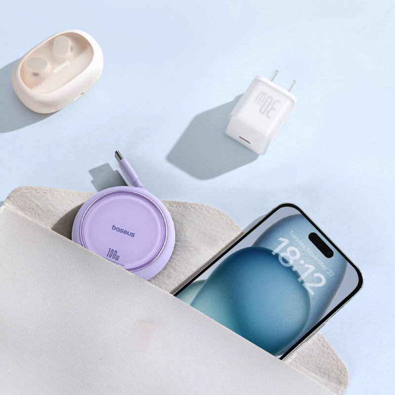 Кабель Baseus Mini Retractable Type-C 100W 1м Фіолетовий Київ - фото 9
