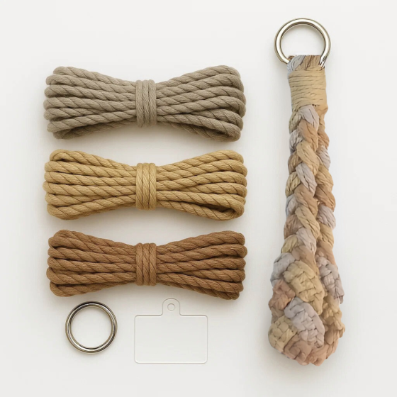 Набор макраме для рукоделия и плетения брелока для ключей и аксессуаров 17.3х3.5см серый,бежевый,коричневый Каменец-Подольский