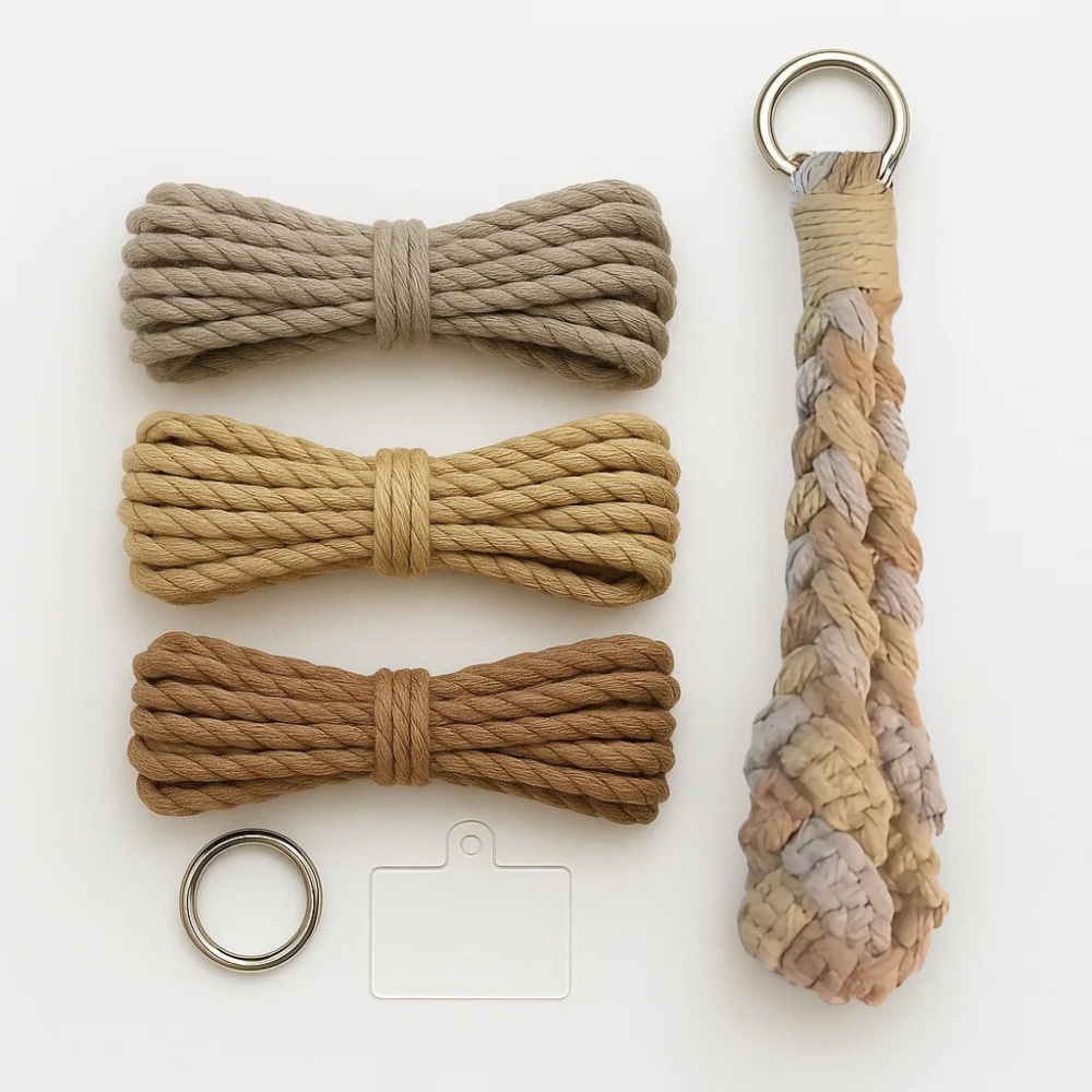 Набір макраме для рукоділля і плетіння брелока для ключів і аксесуарів 17. 3х3.5см сірий, бежевий, коричневий Кам'янець-Подільський - фото 1