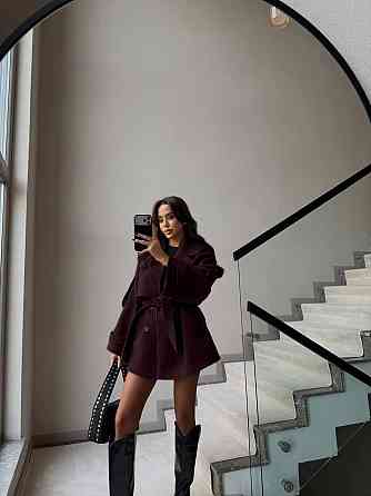 Женское короткое утепленное пальто оверсайз 42-46 Шоколад Одесса