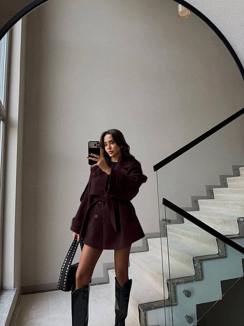 Женское короткое утепленное пальто оверсайз 42-46 Шоколад Одесса - изображение 6