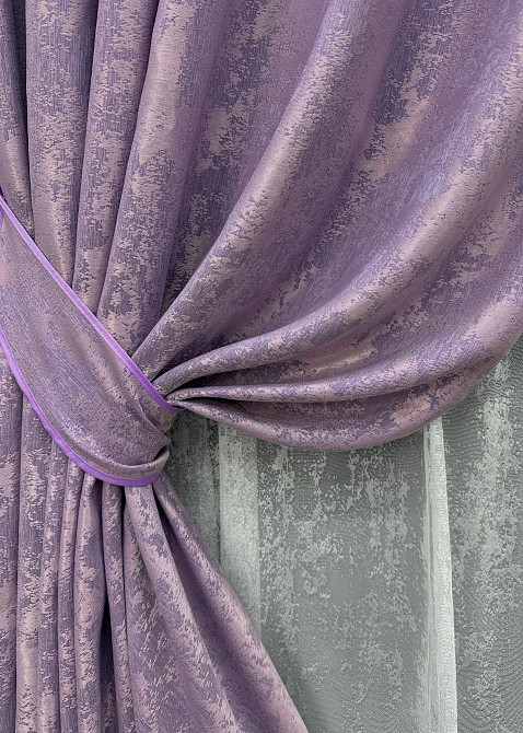 Комплект штор VR-Textil Жакард Мармур 200х270 2шт і Тюль 500х270 1764ш-1400т Бузковий з білим 71-020/6 Київ - фото 4