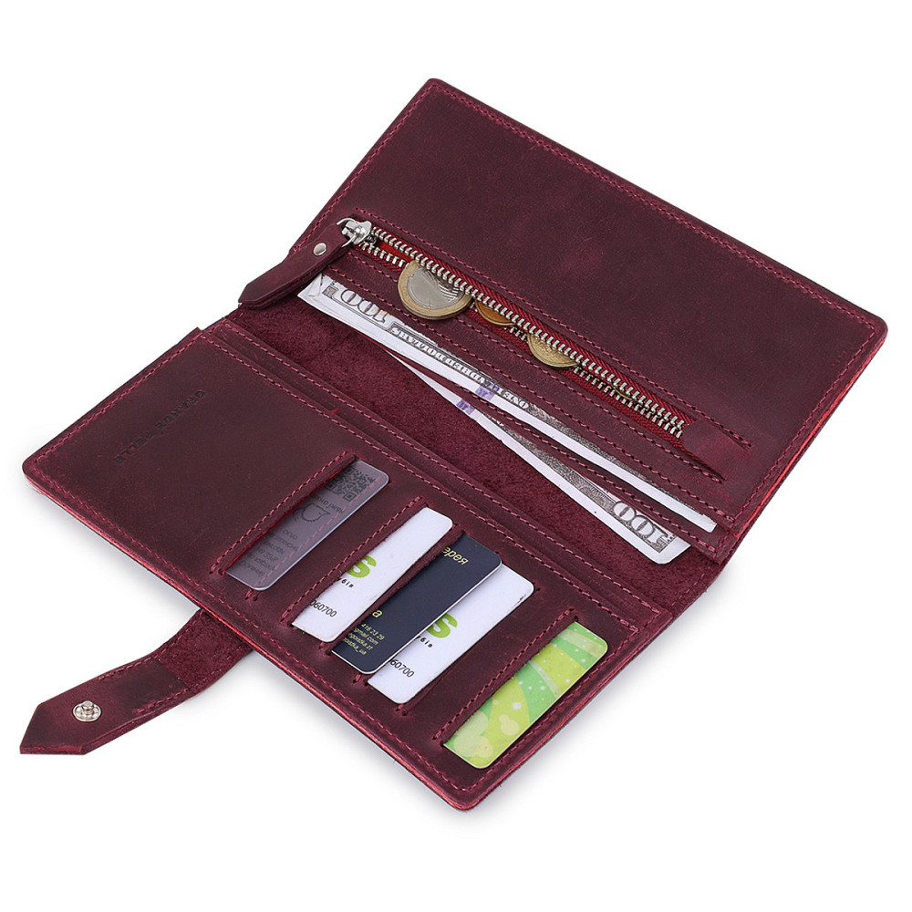 Шкіряне жіноче матове портмоне Бордовий (GRANDE PELLE) Київ - фото 1