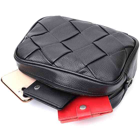 Женская сумка с переплетами из натуральной кожи Черная (Vintage) Киев