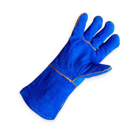 Рукавички "Краги" 35см коров'ячий спилок вищої якості, підкладка бавовна, сині Мукачево