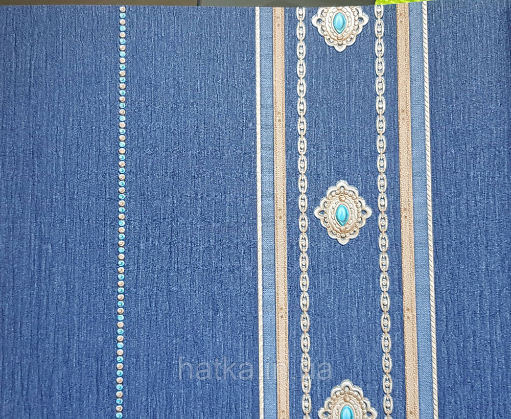 Шпалери вінілові на флізеліні AdaWall Seyyah 1.06х10 смуги широкі завитки розетки структурні сині золотисті Київ - фото 1